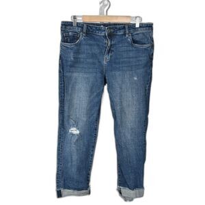 Kutz Cropped Amy Distressed Straight Leg w/Raw Cuff Size 12